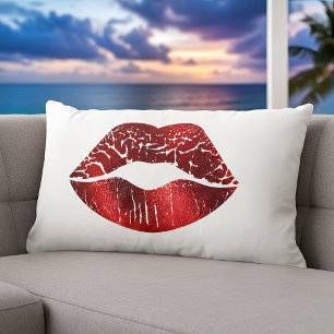 Fet Red Foil Läppar on White Modern Simple Luxury Lumbarkudde
