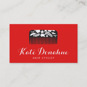 Fet Red Hairstylist Blommigt Comb Hair Salon Visitkort