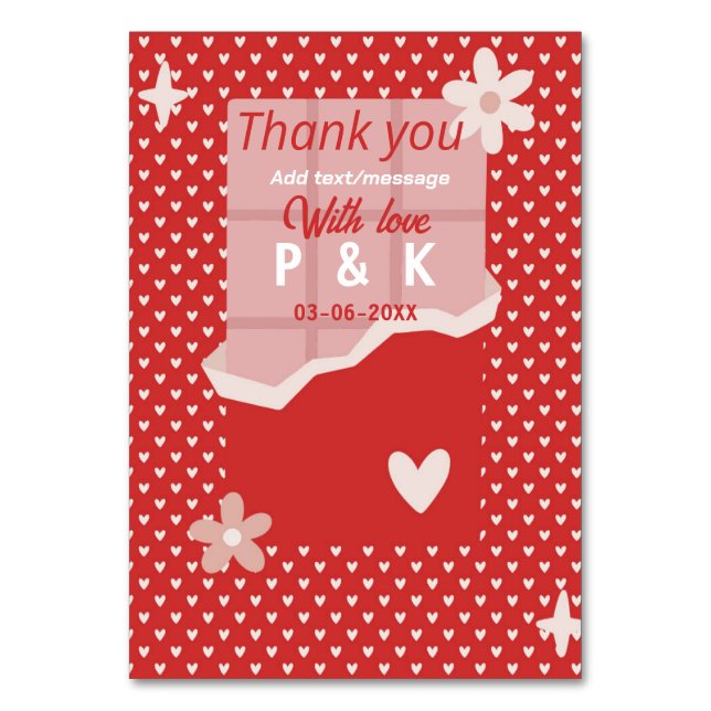 Fet Red Heart Kärlek Design - Perfekt för Anpassni Bordsnummer (Framsidan)