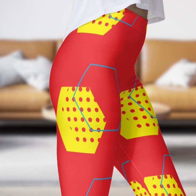 Fet Red Honungsskörde Mönster Leggings (Honey Harvest on Bright Red)