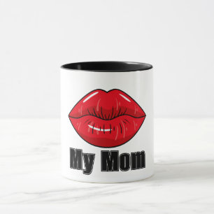Fet Red Läppar Mamma Roligt Snyggt Gift med Mugg