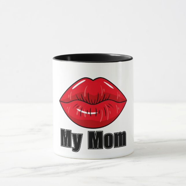 Fet Red Läppar Mamma Roligt Snyggt Gift med Mugg  (Center)