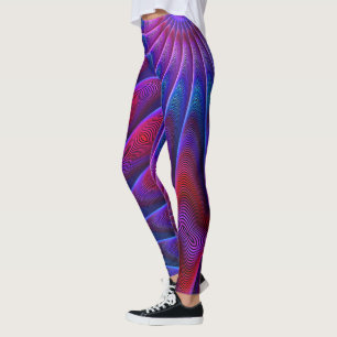 Fet Red Lila Blue Färgad Fractal Linjer Leggings