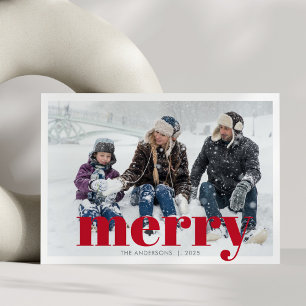 Fet Red Merry Photo Family Jul Modern Julkort