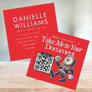 Fet Red Notary Public QR Code Roligt Fyrkantigt Visitkort