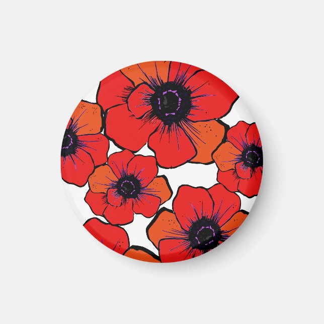 Fet Red Orange Poppies Magnet (Framsidan)