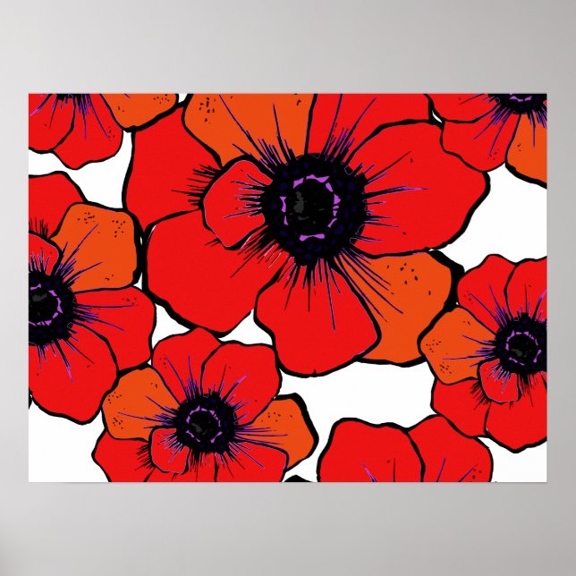 Fet Red Orange Poppies Poster (Framsidan)