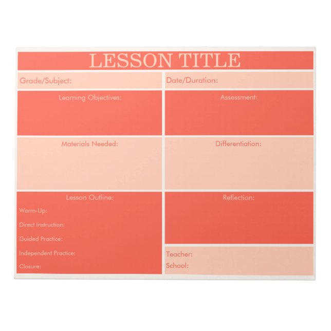 Fet Red Peach Retro Lesson Planner för lärare Anteckningsblock (Framsida)