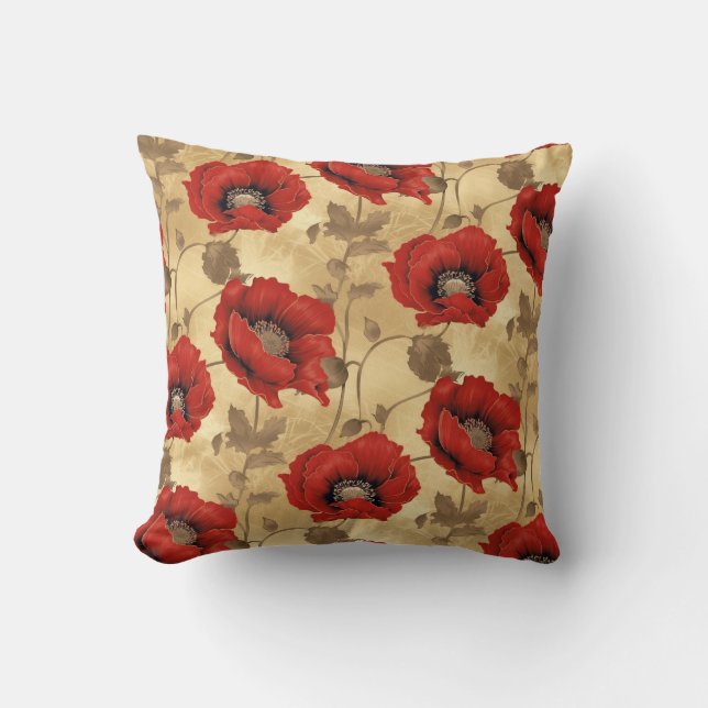 Fet Red Poppy Chiyogami Kudde (Framsida)