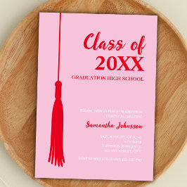 Fet Red & Rosa 2025 Grad Tassel Studenten Inbjudningar