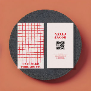 Fet Red Rosa Check Mönster QR-kod för handgjord Visitkort