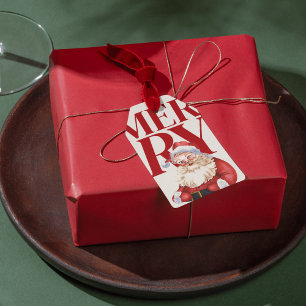 Fet Red Typography Santa Helgdag Presentetikett
