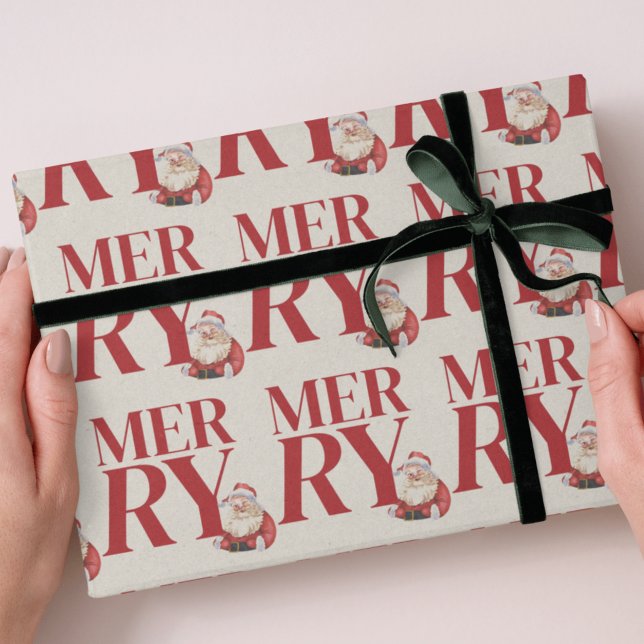 Fet Red Typography Santa Helgdag Presentpapper (Send cheer with this bold and playful holiday wrapping paper!)