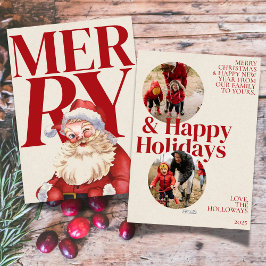Fet Red Typography Santa Photo Helgdag Card Julkort