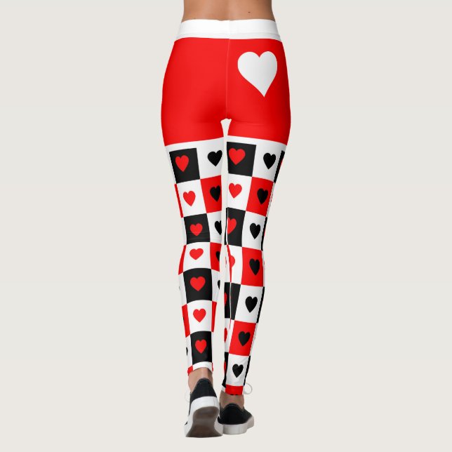 Fet Red, Vit, Svart Hearter, Trendig XOXO Leggings (Baksida)