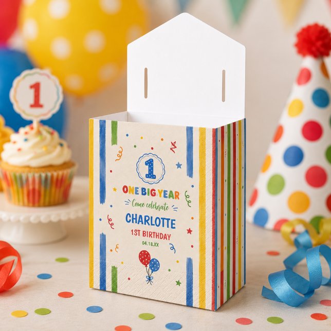 Fet Regnbåge En Stor År 1-års födelsedagsfest Presentaskar (Bold Rainbow One Big Year 1st Birthday party Favor Boxes
)