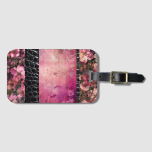 Fet reptil, svart rosa blommigt bagagebricka
