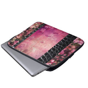 Fet reptil, svart rosa blommigt laptop fodral