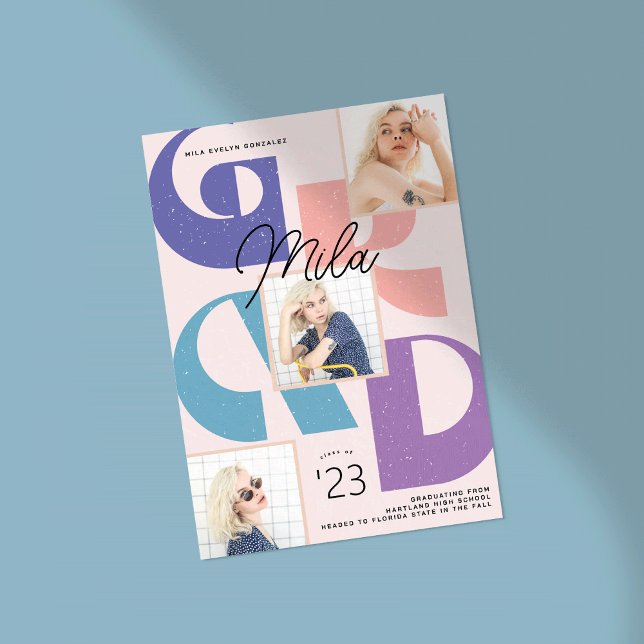 Fet Retro 3-fotomeddelande från Studenten Meddelande (retro graduation card with fun bold typography
)