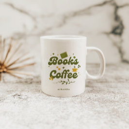 Fet Retro Blommigt Bokar och kaffe Bok Älskare-kaf Kaffemugg