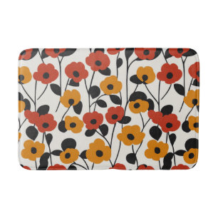 Fet Retro-Blommönstret Röd, Orange och Svart Badrumsmatta