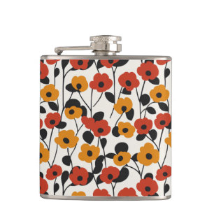 Fet Retro-Blommönstret Röd, Orange och Svart Fickplunta