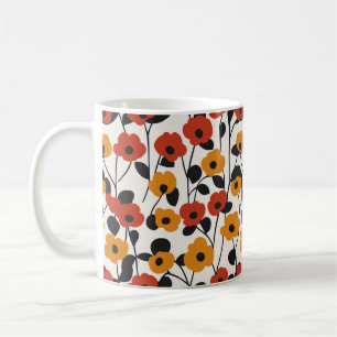 Fet Retro-Blommönstret Röd, Orange och Svart Kaffemugg