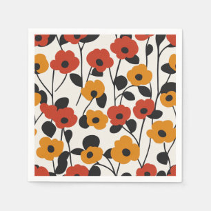 Fet Retro-Blommönstret Röd, Orange och Svart Pappersservett