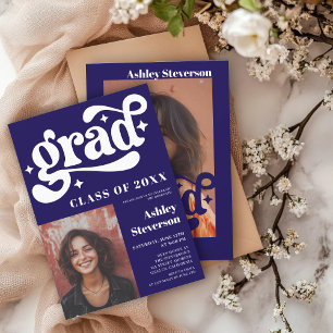 Fet Retro Blue Groovy 2-foton, Studentfest Inbjudningar