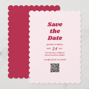 Fet Retro Chic Viva Magenta Rosa QR-kod Bröllop Spara Datumet