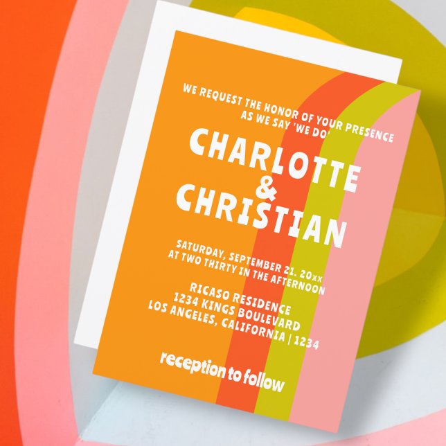 Fet Retro Citrus Bröllop Inbjudningar (Bold Retro Citrus Wedding Invitation from Ricaso. A fun bold card for a fun bold couple.)