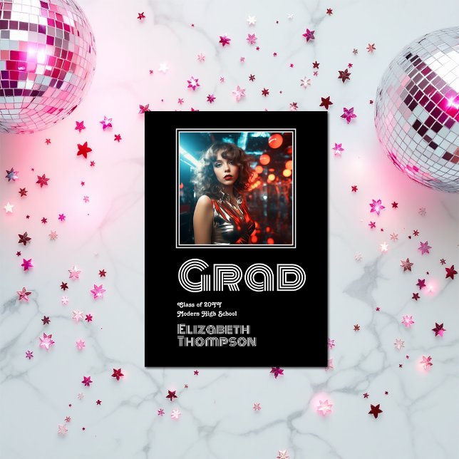 Fet Retro Disco Studenten Photo Meddelande (Bold Retro Disco Graduation Photo Announcement)