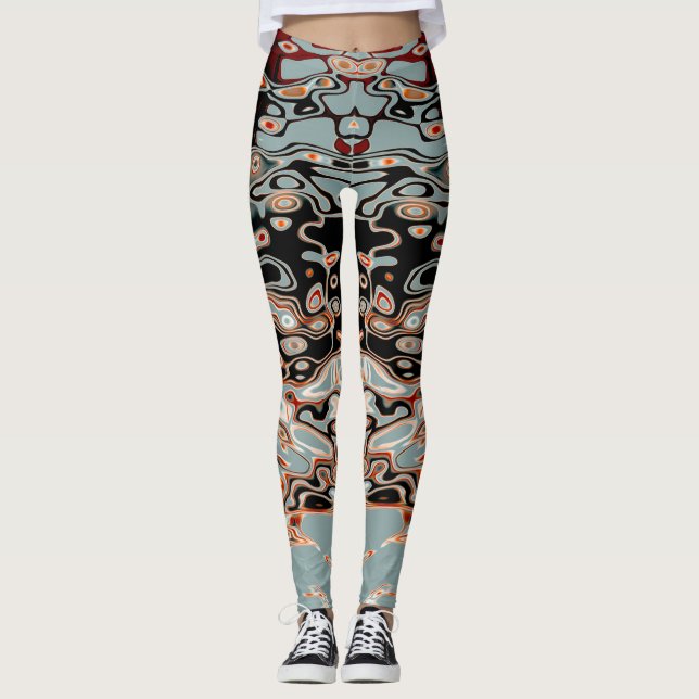 Fet Retro-färgfull Abstrakt Mönster Leggings (Framsida)