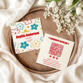 Fet Retro Floral QR-kod med röd typografi Fyrkantigt Visitkort