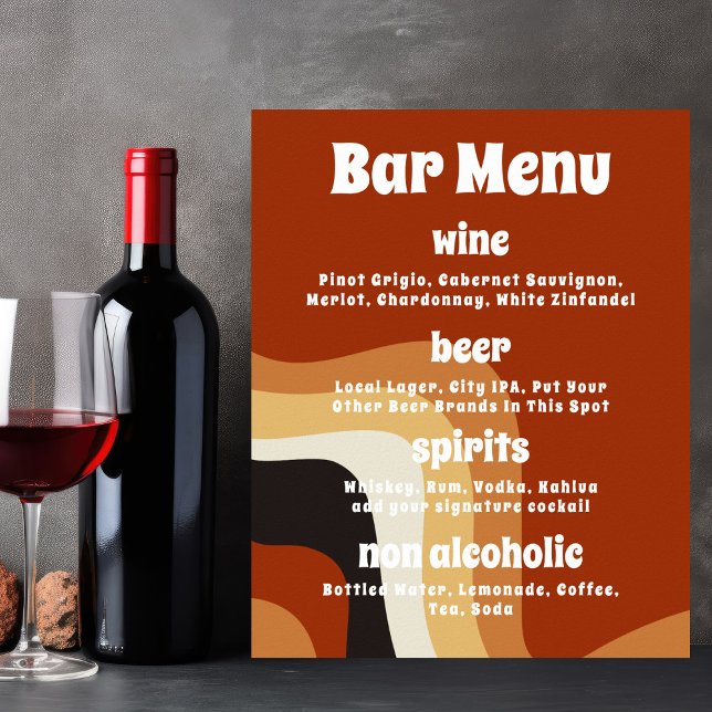 Fet Retro Groovy Orange 70s Boho Bröllop Pub Menu Poster (Skapare uppladdad)