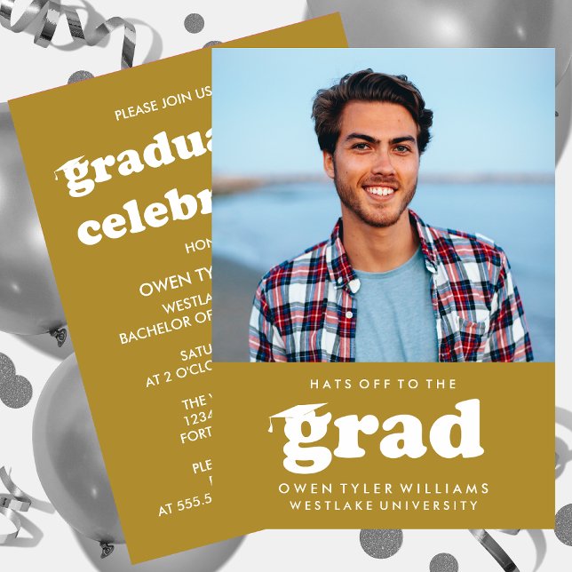 FET RETRO-HATT TILL GRAD PHOTO GRAD INBJUDAN (Skapare uppladdad)