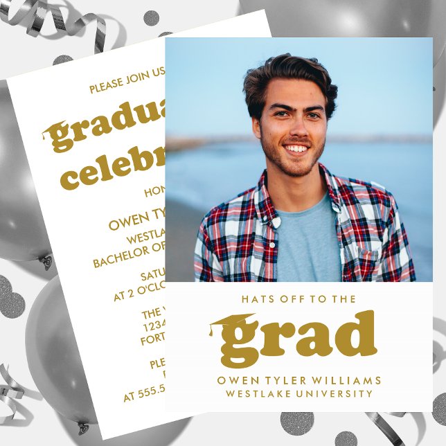 FET RETRO-HATT TILL GRAD PHOTO GRAD INBJUDAN (Skapare uppladdad)