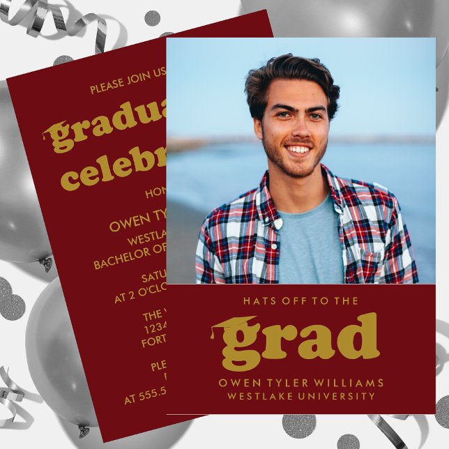 FET RETRO-HATT TILL GRAD PHOTO GRAD INBJUDAN (Skapare uppladdad)