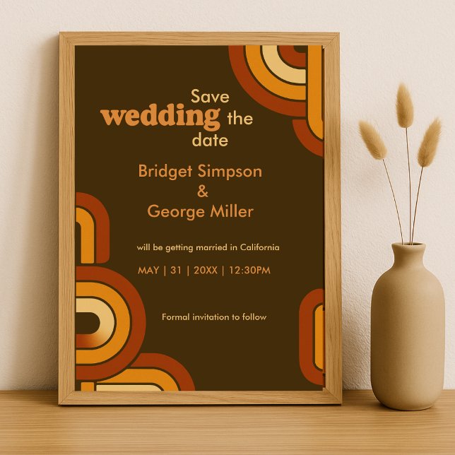 Fet Retro-kort på 1970-talet i Bröllop spara datum (Skapare uppladdad)