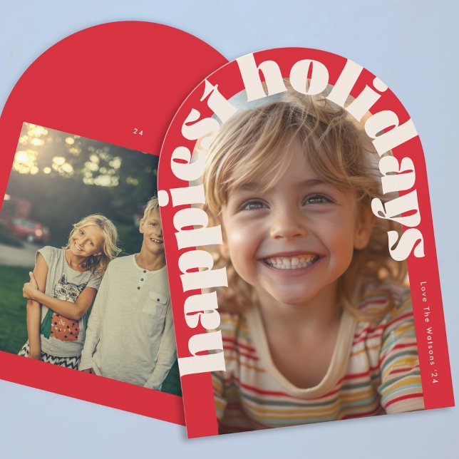 Fet Retro One Photo Modern Arch-julkort Inbjudningar (Skapare uppladdad)