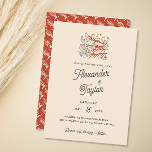 Fet Retro Orange Saguaro Cactus Desert Bröllop Inbjudningar