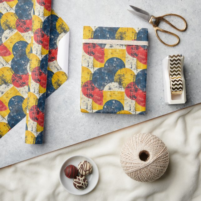 Fet Retro-popup-Mönster med texturerade kretsar Presentpapper (Hantverk)
