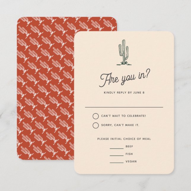 Fet Retro Red Saguaro Cacti Desert Bröllop OSA Kort (Fram/baksida)