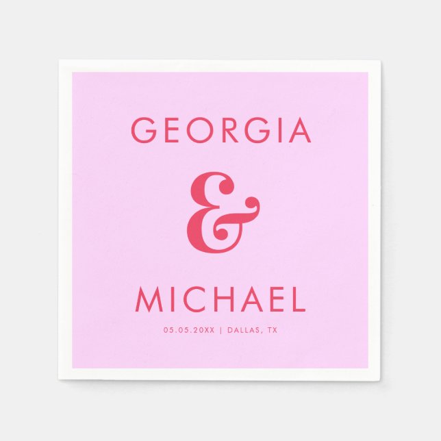 Fet Retro Rosa & Red Ampersand 75 Bröllop Pappersservett (Framsidan)