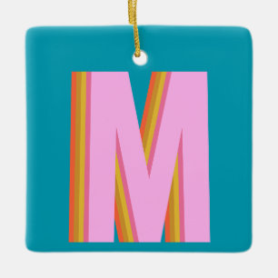 Fet retro typografi monogram bokstav i blått julgransprydnad keramik