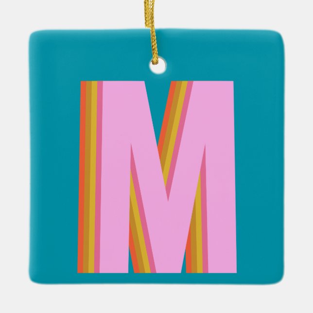 Fet retro typografi monogram bokstav i blått julgransprydnad keramik (Framsida)
