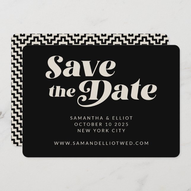 Fet Retro Typography Black White Sleek Bröllop Spara Datumet (Fram/baksida)