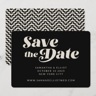 Fet Retro Typography Black White Sleek Bröllop Spara Datumet