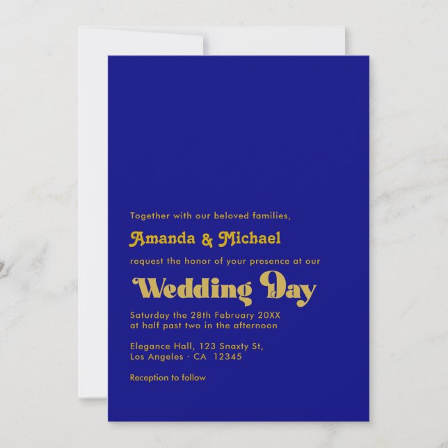 Fet Retro Typography Navy och Guld Bröllop Inbjudningar (Framsida)