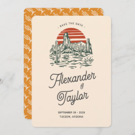 Fet Retro Vibes Saguaro liggande öde Bröllop Spara Datumet